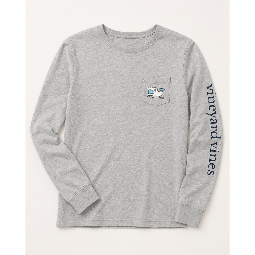 Vineyard Vines XS‎ Gray Long Sleeve Pocket T Shirt Whale Graphic 100% Cotton